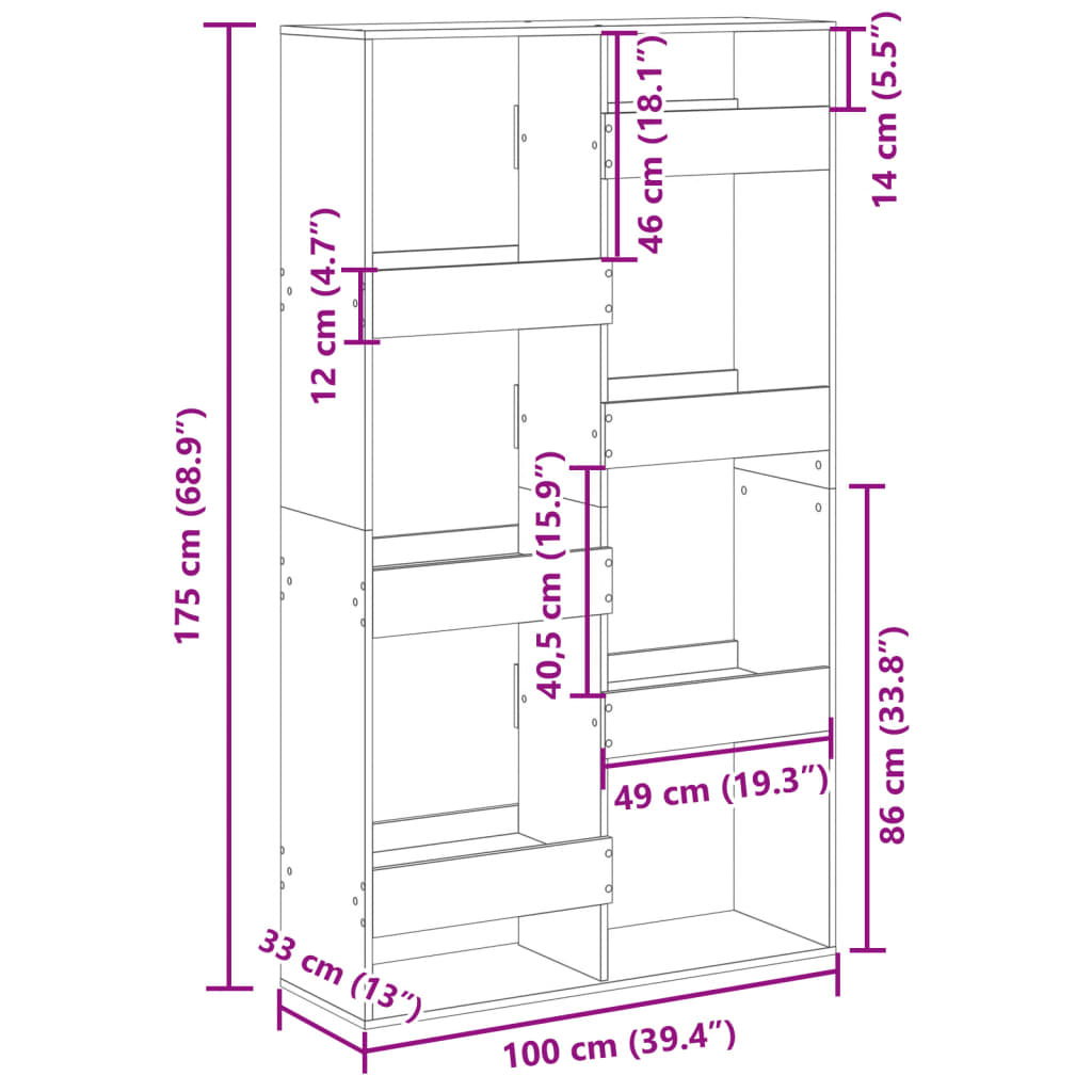 Bookcase Smoked Oak 100x33x175 cm Engineered Wood