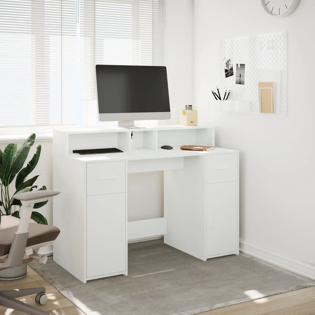 Desk with LED Lights White 120x55x91 cm Engineered Wood