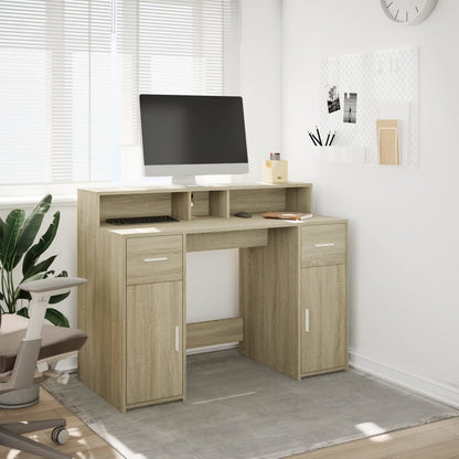 Desk with LED Lights Sonoma Oak 120x55x91 cm Engineered Wood