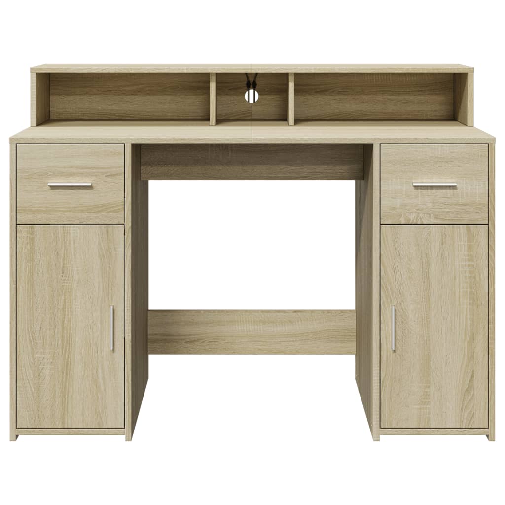 Desk with LED Lights Sonoma Oak 120x55x91 cm Engineered Wood