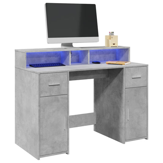 Desk with LED Lights Concrete Grey 120x55x91 cm Engineered Wood