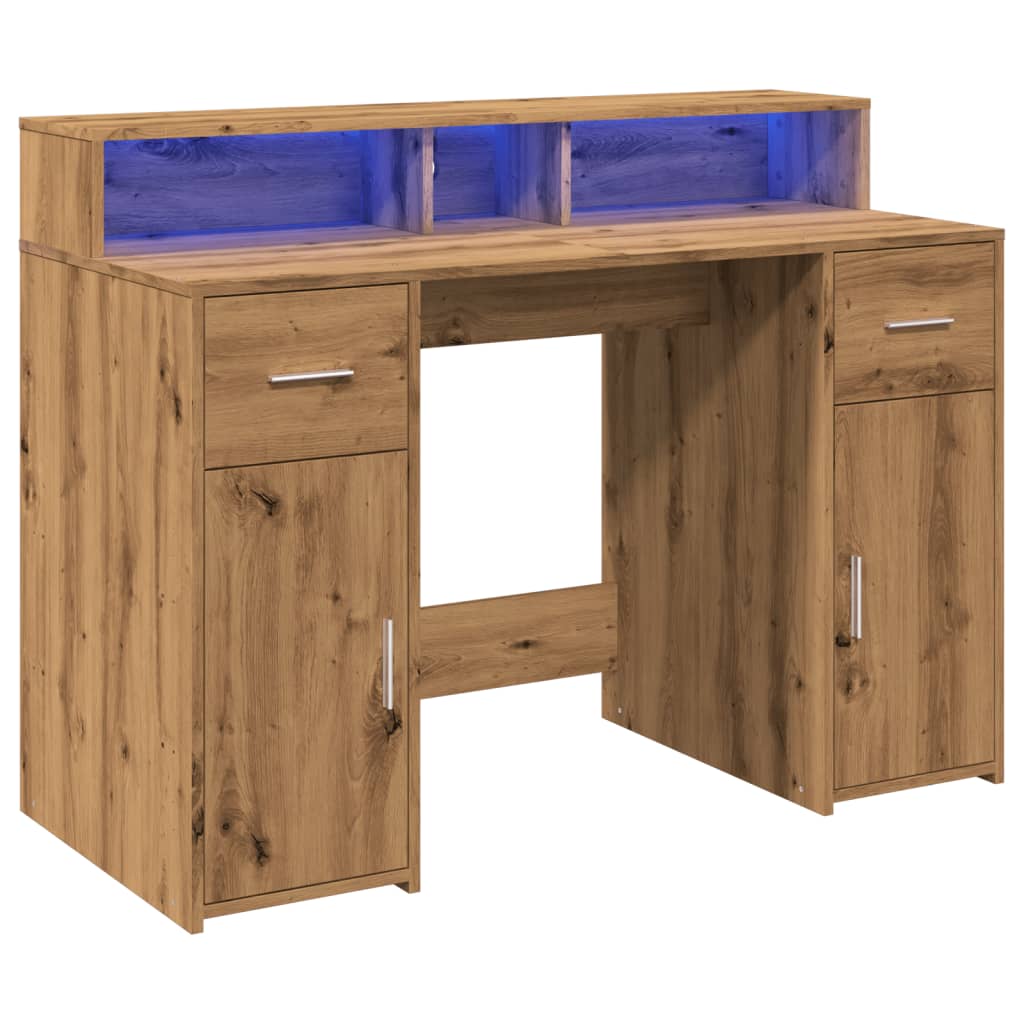 Desk with LED Lights Artisian Oak 120x55x91 cm Engineered Wood