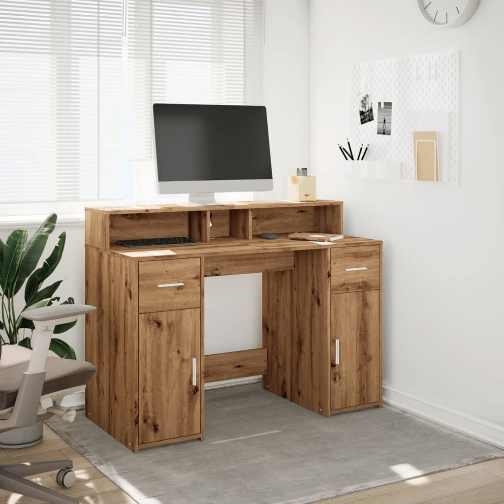 Desk with LED Lights Artisian Oak 120x55x91 cm Engineered Wood