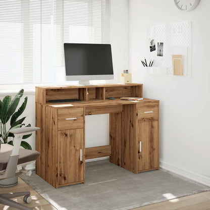 Desk with LED Lights Artisian Oak 120x55x91 cm Engineered Wood