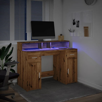 Desk with LED Lights Artisian Oak 120x55x91 cm Engineered Wood