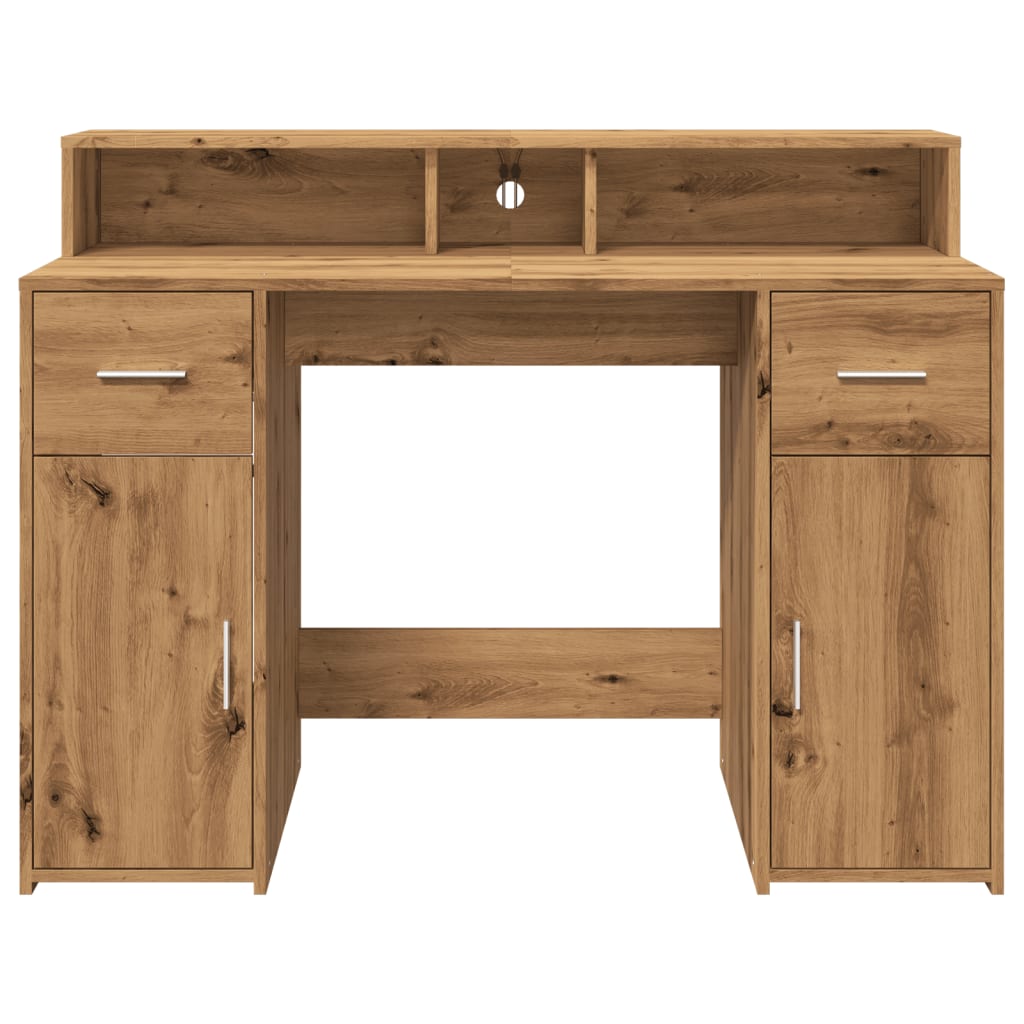 Desk with LED Lights Artisian Oak 120x55x91 cm Engineered Wood