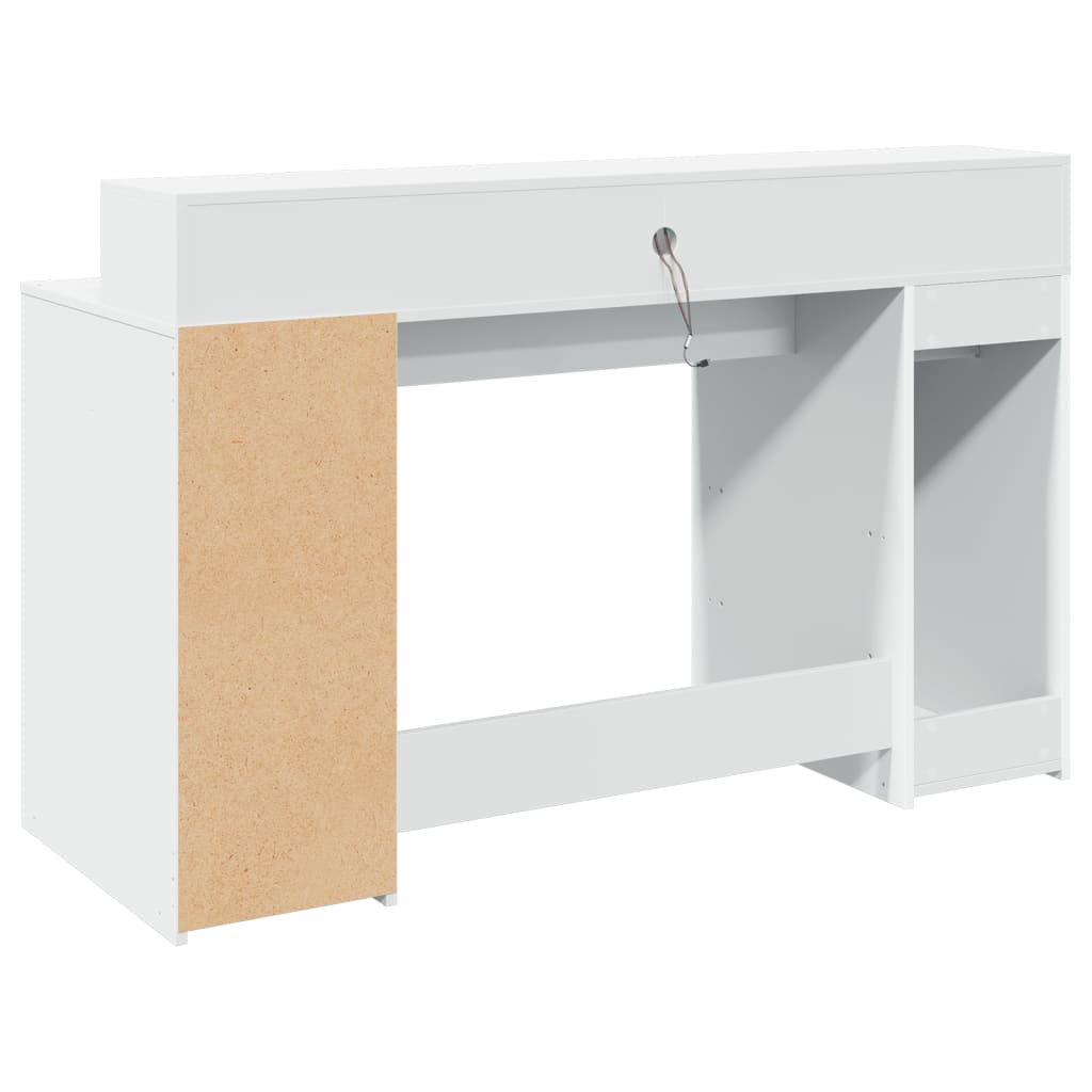 Desk with LED Lights White 140x55x91 cm Engineered Wood