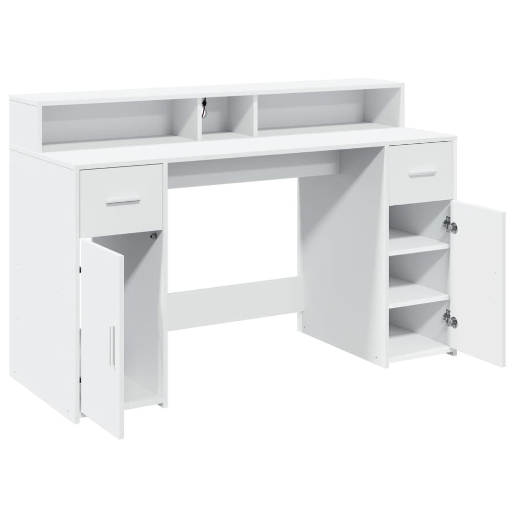 Desk with LED Lights White 140x55x91 cm Engineered Wood