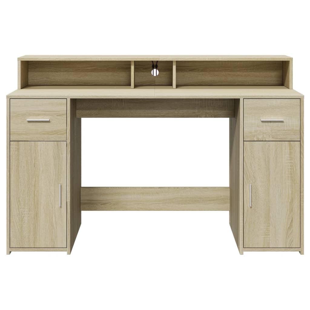 Desk with LED Lights Sonoma Oak 140x55x91 cm Engineered Wood