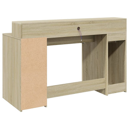 Desk with LED Lights Sonoma Oak 140x55x91 cm Engineered Wood