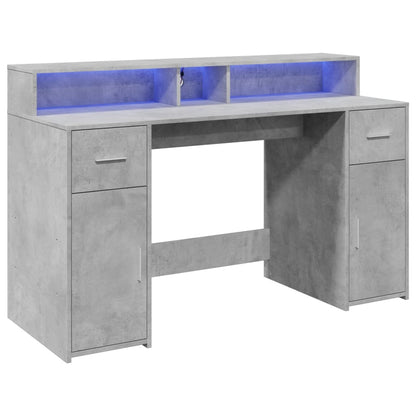 Desk with LED Lights Concrete Grey 140x55x91 cm Engineered Wood