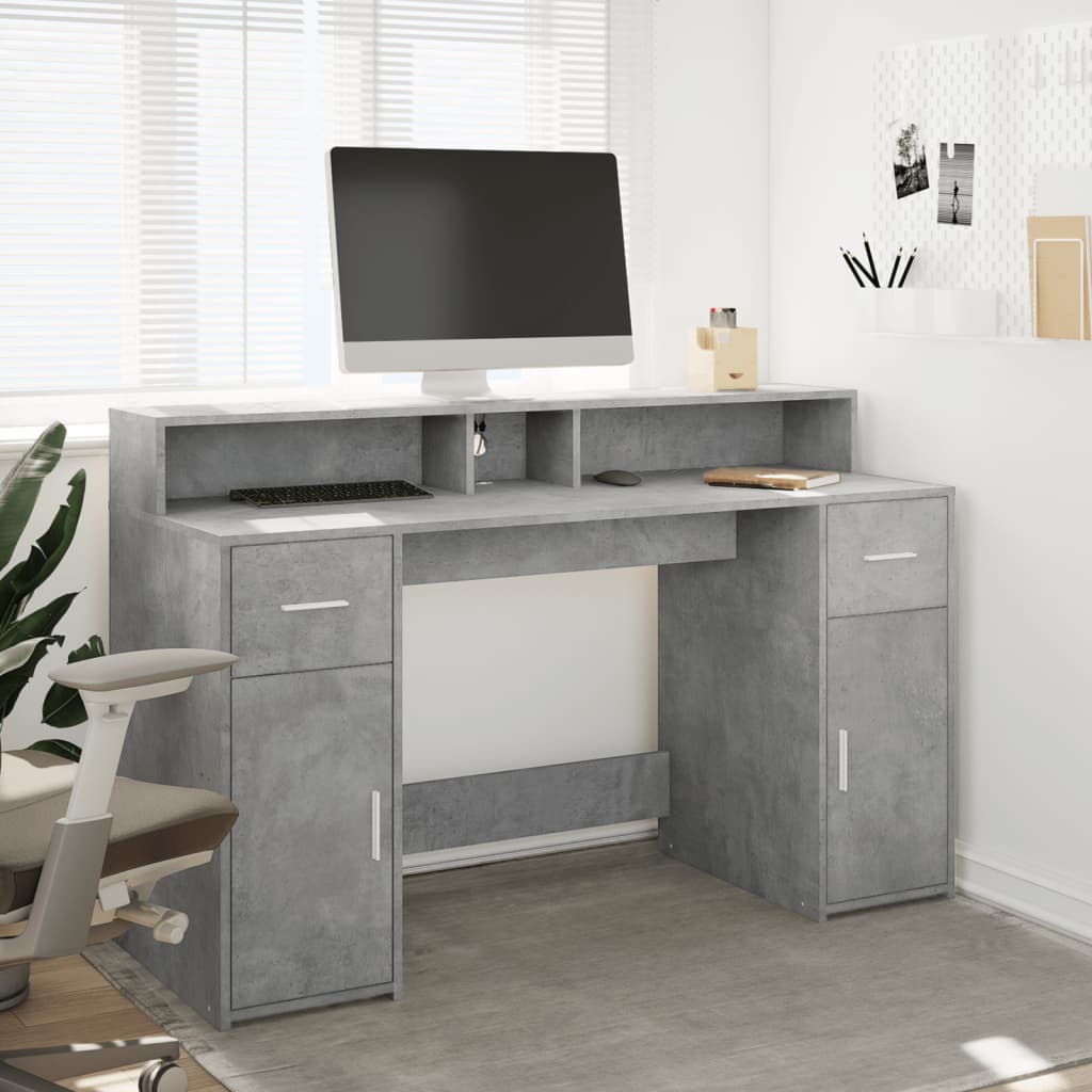 Desk with LED Lights Concrete Grey 140x55x91 cm Engineered Wood