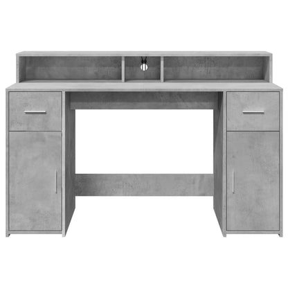 Desk with LED Lights Concrete Grey 140x55x91 cm Engineered Wood