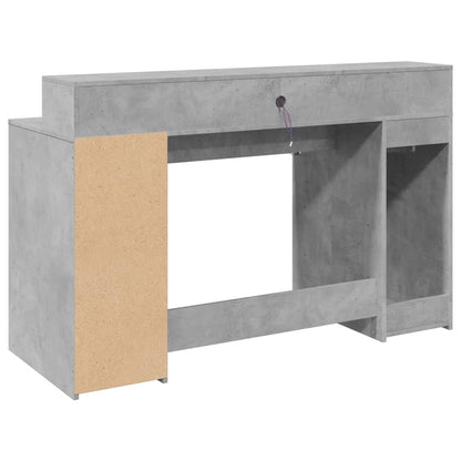 Desk with LED Lights Concrete Grey 140x55x91 cm Engineered Wood