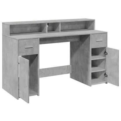 Desk with LED Lights Concrete Grey 140x55x91 cm Engineered Wood