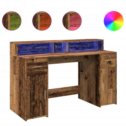 Desk with LED Lights Old Wood 140x55x91 cm Engineered Wood