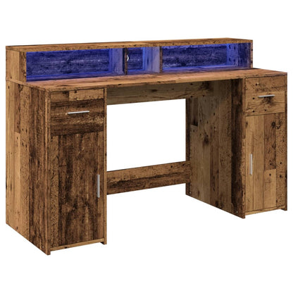 Desk with LED Lights Old Wood 140x55x91 cm Engineered Wood