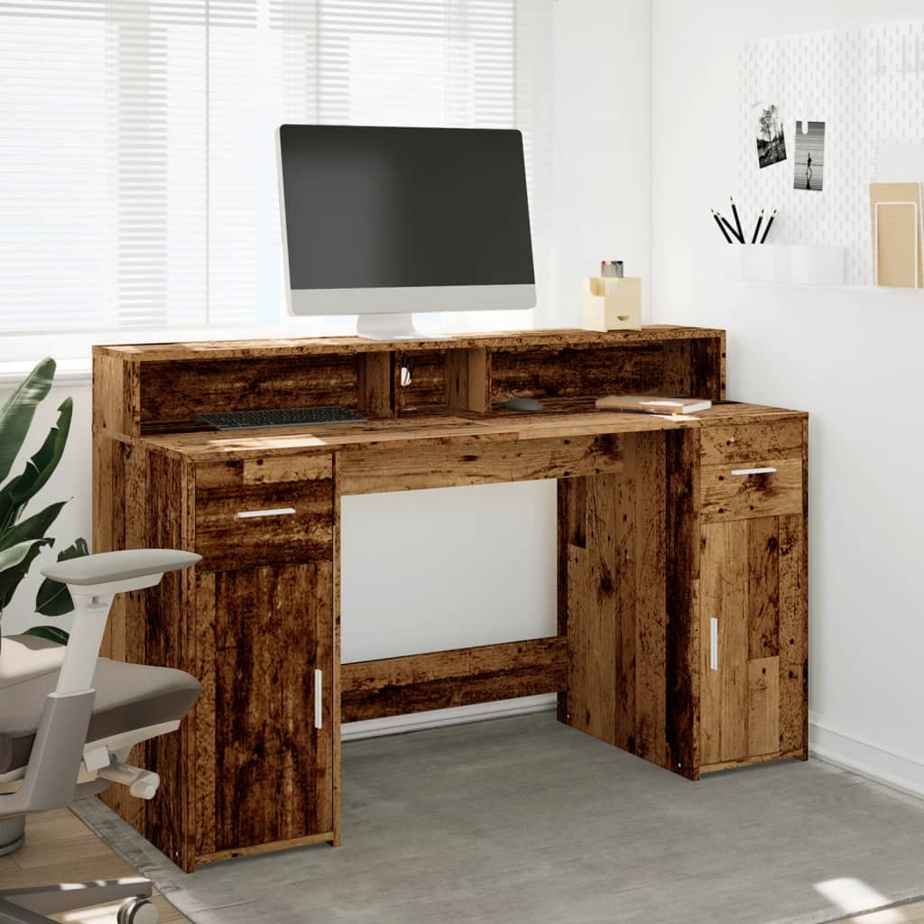 Desk with LED Lights Old Wood 140x55x91 cm Engineered Wood