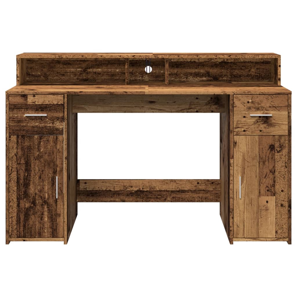 Desk with LED Lights Old Wood 140x55x91 cm Engineered Wood