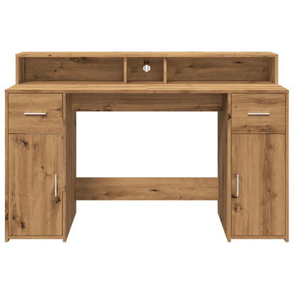 Desk with LED Lights Artisian Oak 140x55x91 cm Engineered Wood