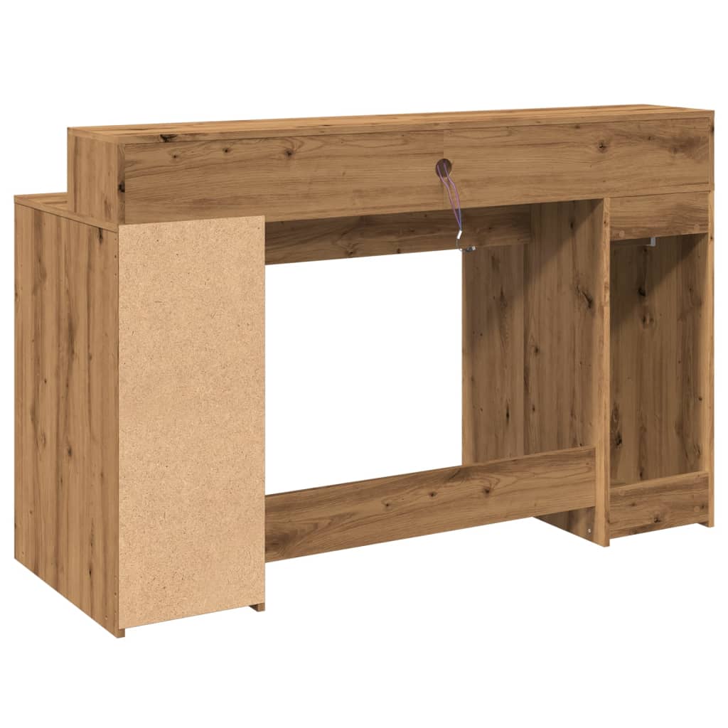 Desk with LED Lights Artisian Oak 140x55x91 cm Engineered Wood