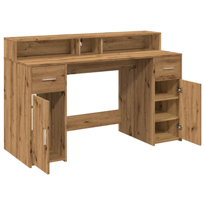 Desk with LED Lights Artisian Oak 140x55x91 cm Engineered Wood