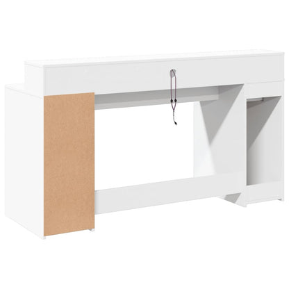 Desk with LED Lights White 160x55x91 cm Engineered Wood