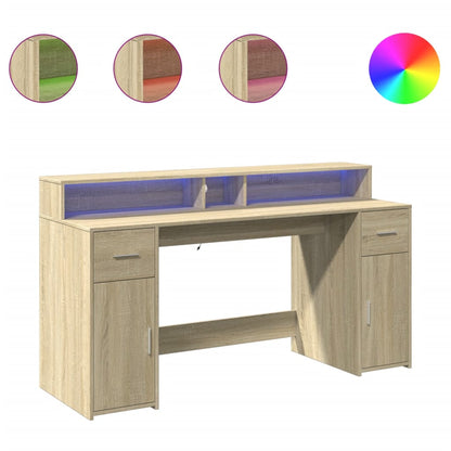 Desk with LED Lights Sonoma Oak 160x55x91 cm Engineered Wood