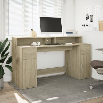 Desk with LED Lights Sonoma Oak 160x55x91 cm Engineered Wood