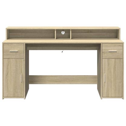 Desk with LED Lights Sonoma Oak 160x55x91 cm Engineered Wood