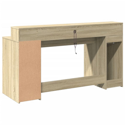 Desk with LED Lights Sonoma Oak 160x55x91 cm Engineered Wood