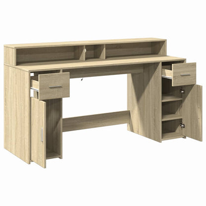 Desk with LED Lights Sonoma Oak 160x55x91 cm Engineered Wood