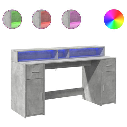 Desk with LED Lights Concrete Grey 160x55x91 cm Engineered Wood