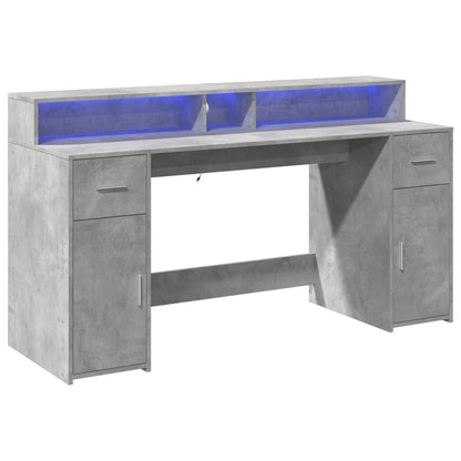 Desk with LED Lights Concrete Grey 160x55x91 cm Engineered Wood