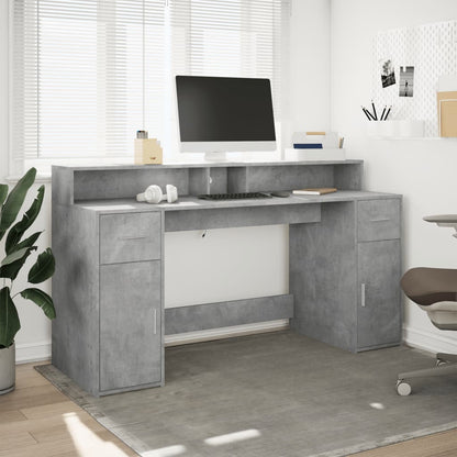 Desk with LED Lights Concrete Grey 160x55x91 cm Engineered Wood