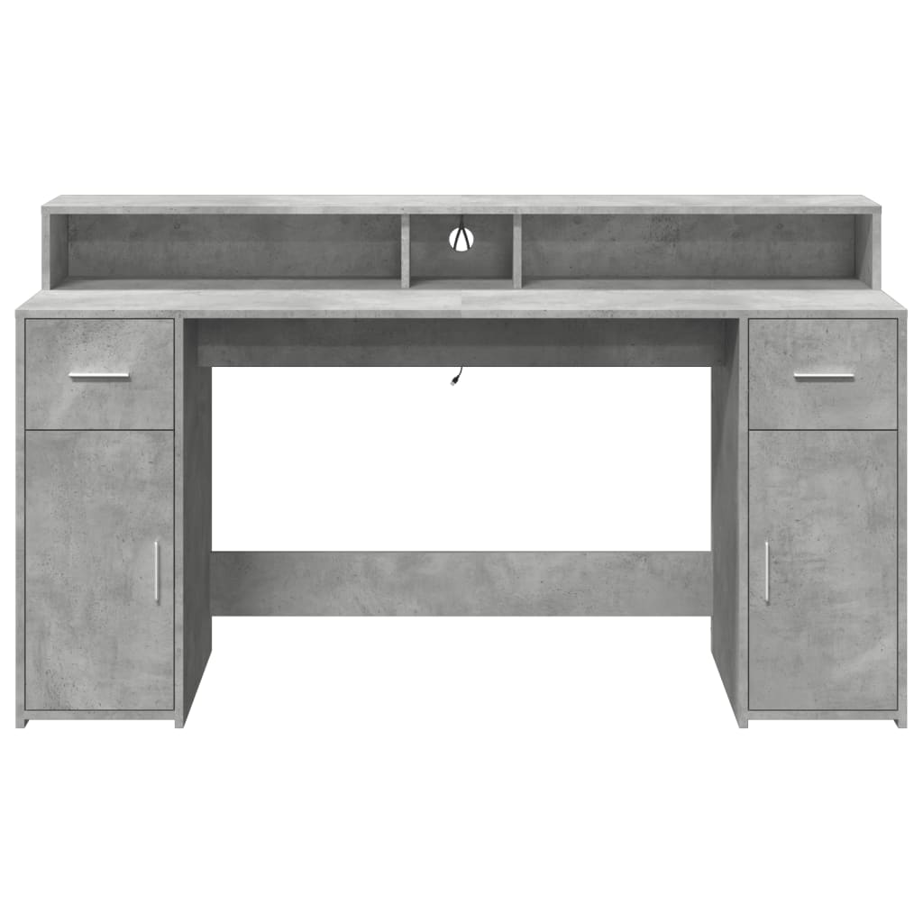 Desk with LED Lights Concrete Grey 160x55x91 cm Engineered Wood