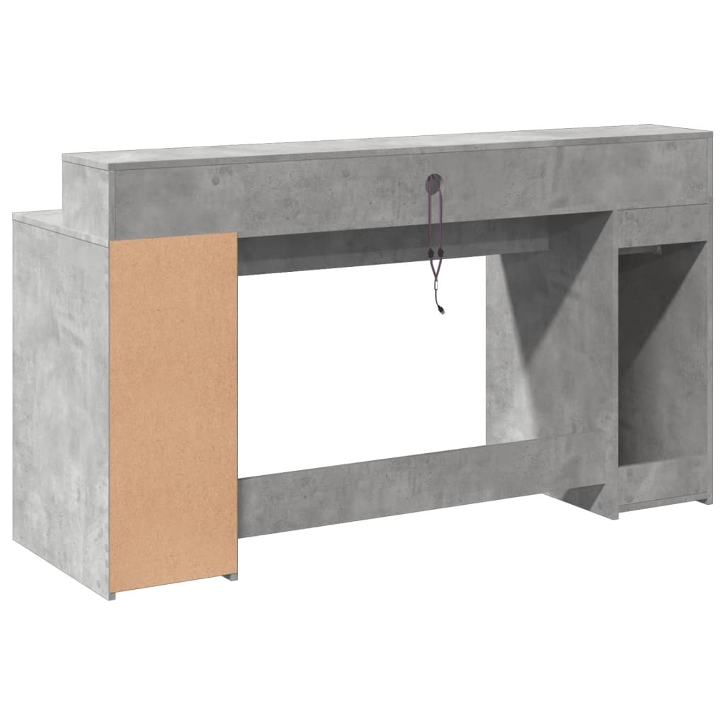 Desk with LED Lights Concrete Grey 160x55x91 cm Engineered Wood