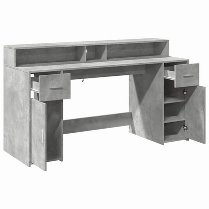 Desk with LED Lights Concrete Grey 160x55x91 cm Engineered Wood