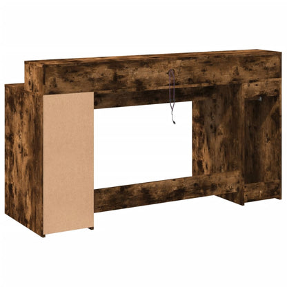 Desk with LED Lights Smoked Oak 160x55x91 cm Engineered Wood