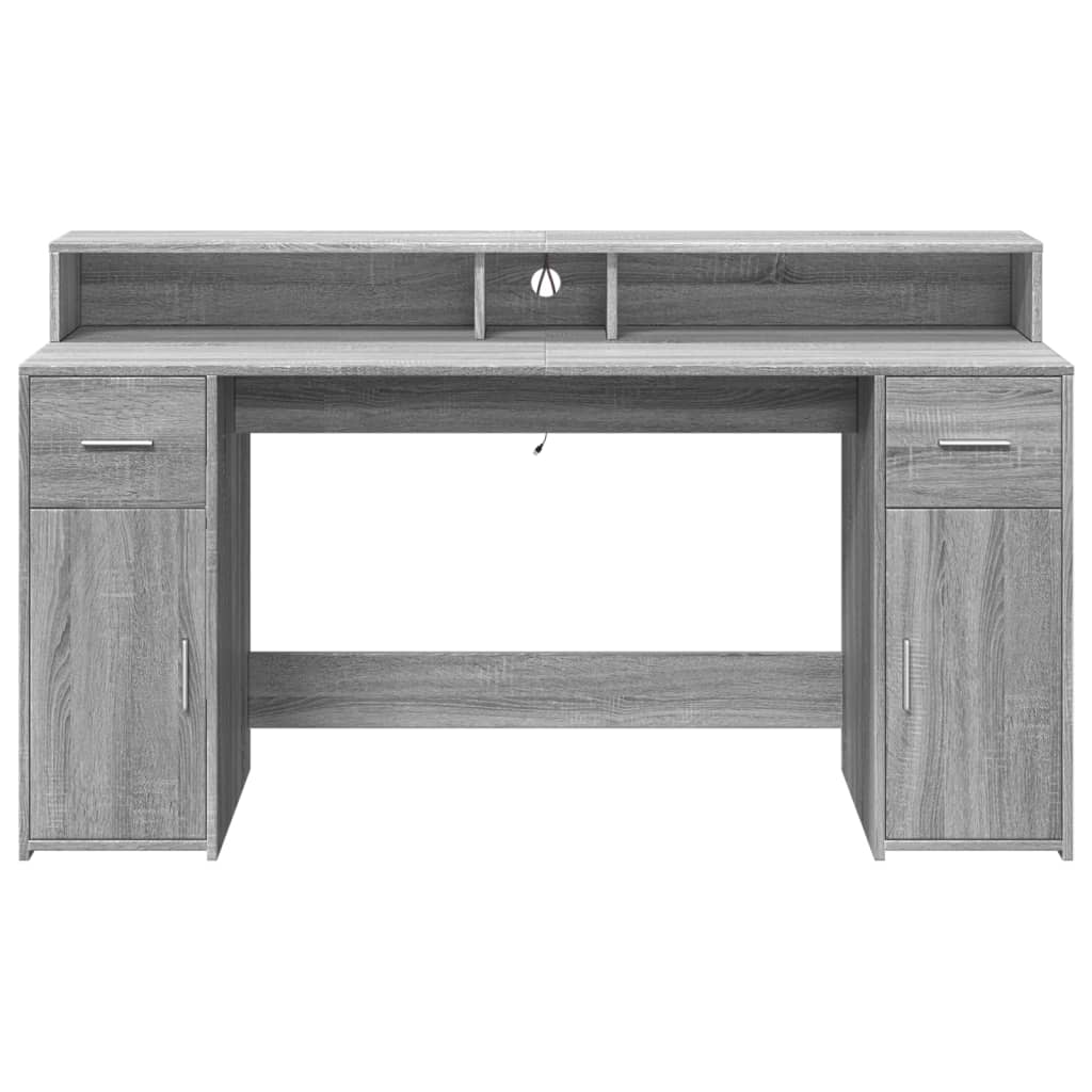 Desk with LED Lights Grey Sonoma 160x55x91 cm Engineered Wood