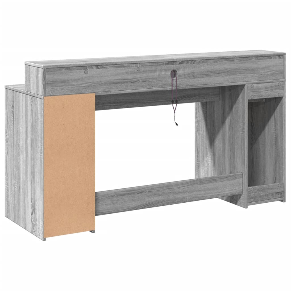 Desk with LED Lights Grey Sonoma 160x55x91 cm Engineered Wood