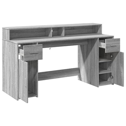 Desk with LED Lights Grey Sonoma 160x55x91 cm Engineered Wood