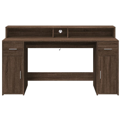 Desk with LED Lights Brown Oak 160x55x91 cm Engineered Wood