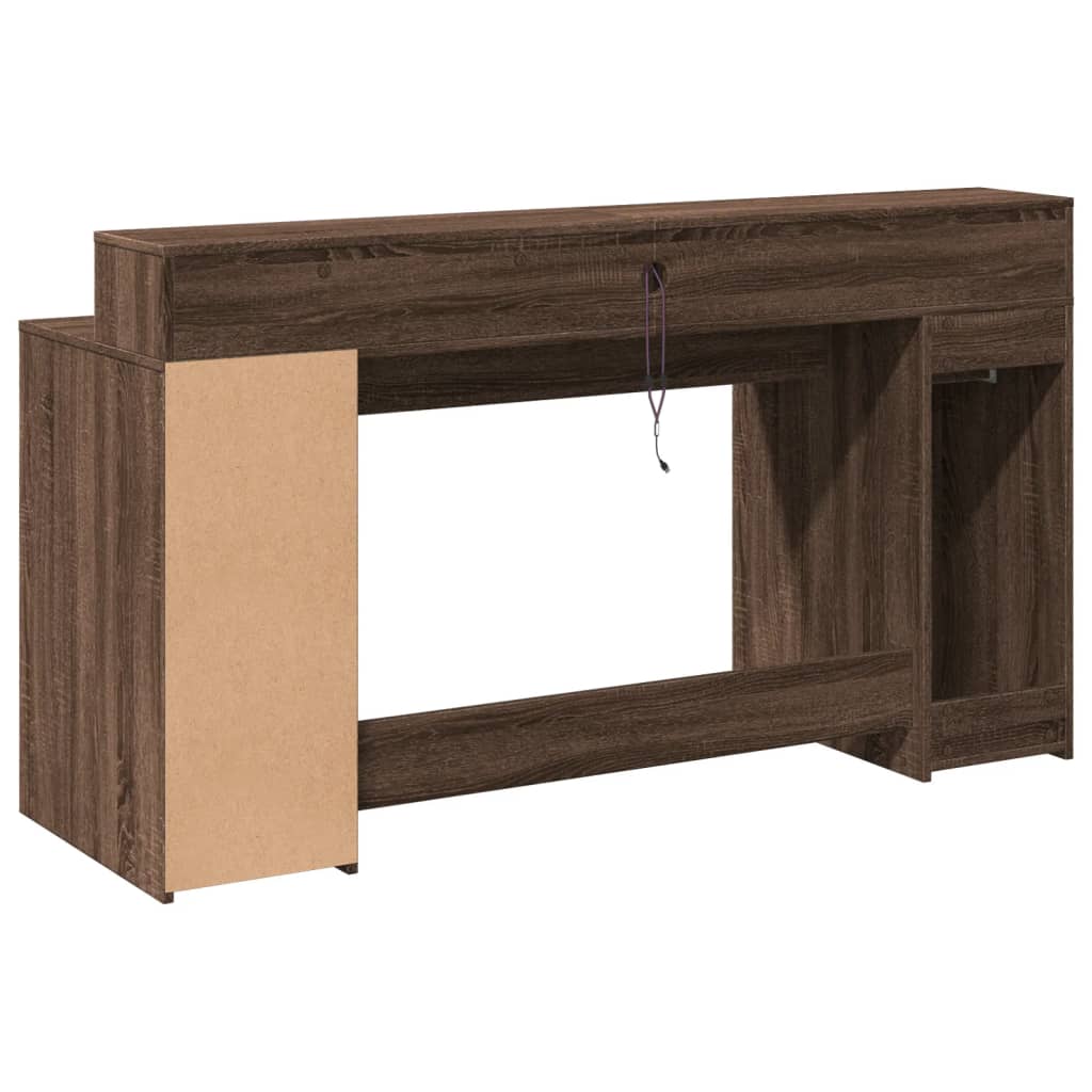 Desk with LED Lights Brown Oak 160x55x91 cm Engineered Wood