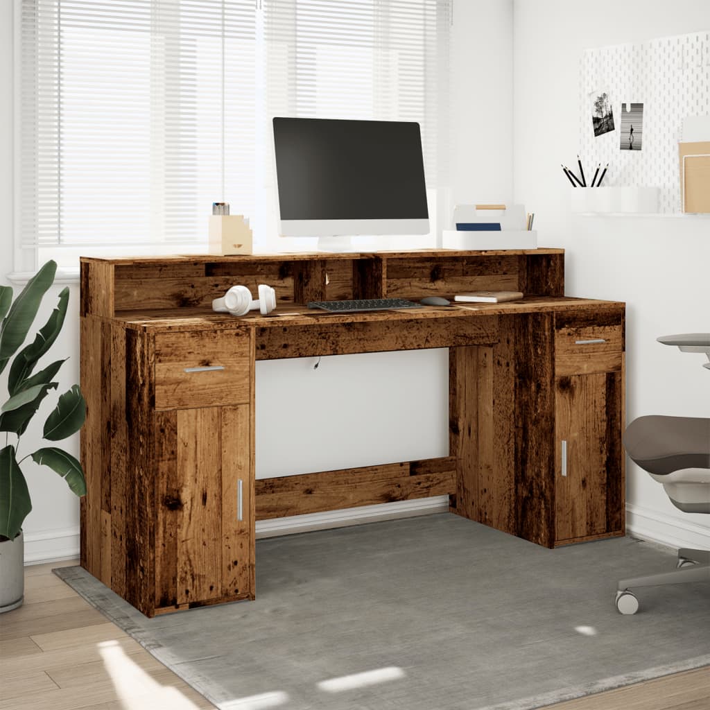 Desk with LED Lights Old Wood 160x55x91 cm Engineered Wood