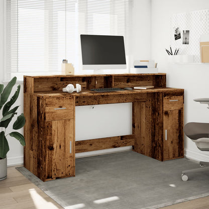 Desk with LED Lights Old Wood 160x55x91 cm Engineered Wood