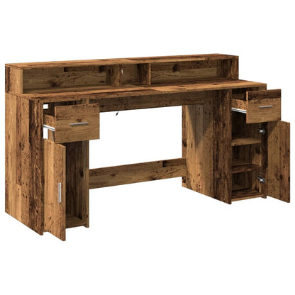 Desk with LED Lights Old Wood 160x55x91 cm Engineered Wood