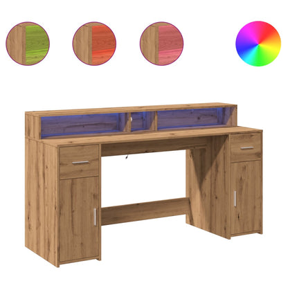 Desk with LED Lights Artisian Oak 160x55x91 cm Engineered Wood