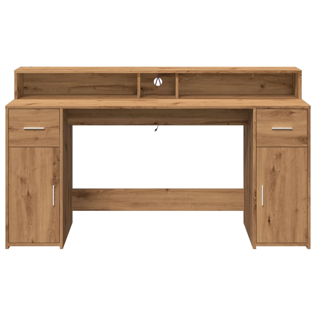 Desk with LED Lights Artisian Oak 160x55x91 cm Engineered Wood