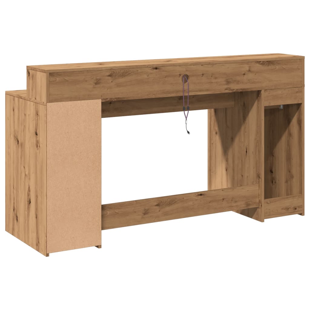 Desk with LED Lights Artisian Oak 160x55x91 cm Engineered Wood